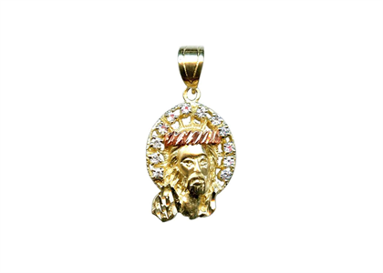 Two Tone Plated CZ Studded Jesus Face Pendant